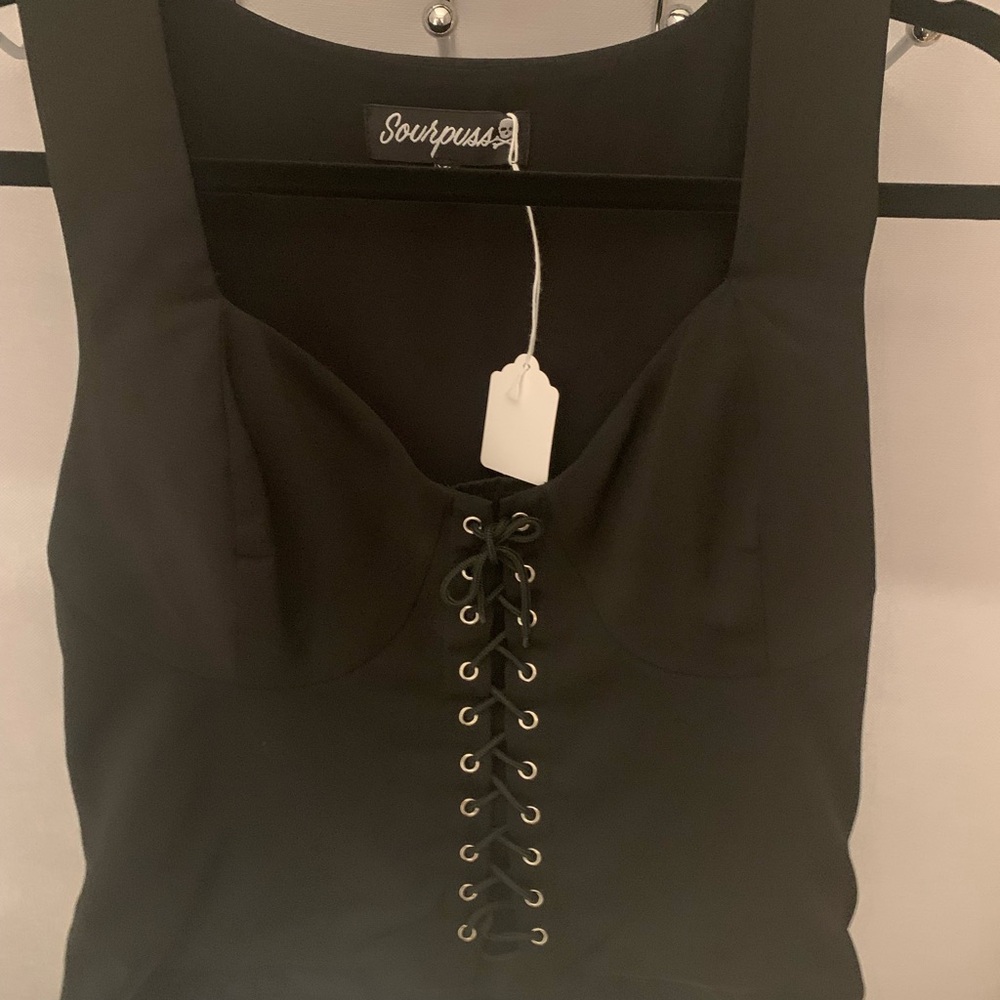 Sourpuss Black Lace-Up Top